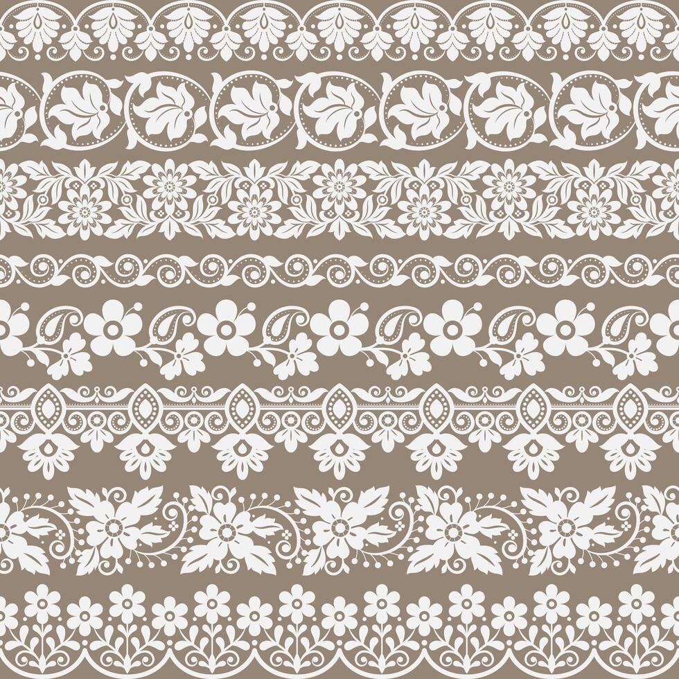floral border pattern set. decorative leaf collection line art ornament Classic Damask Seamless Pattern Decorative element vector