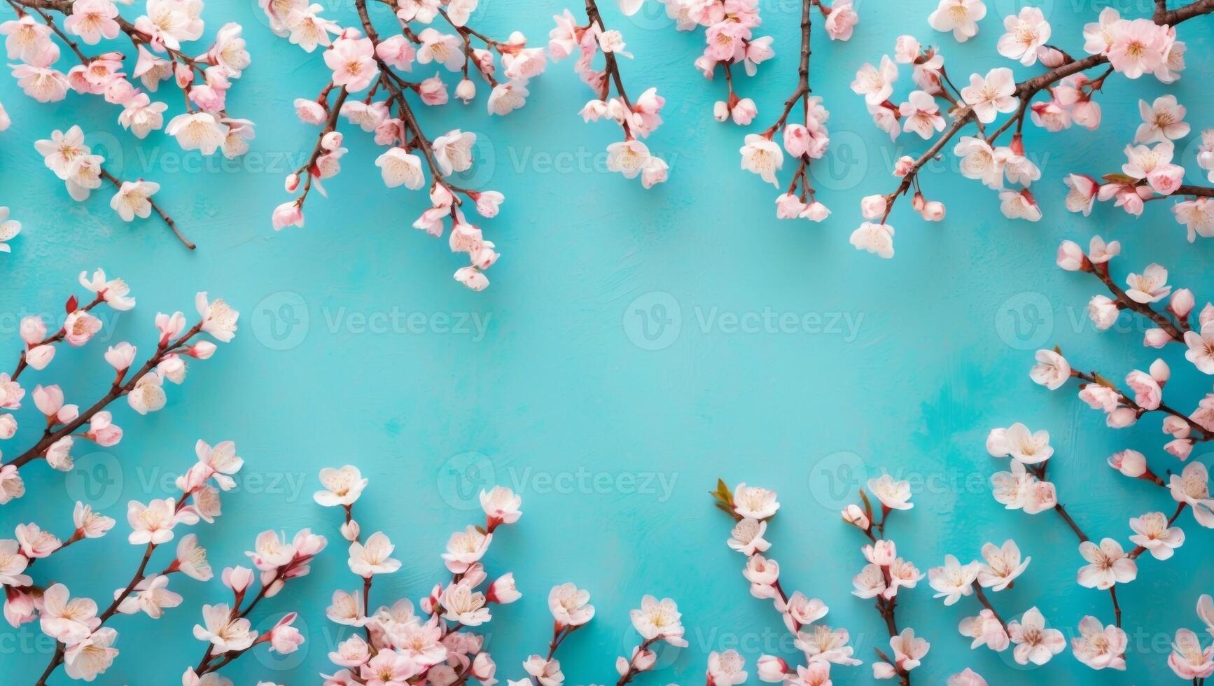 Spring cherry blossom background with copy space photo