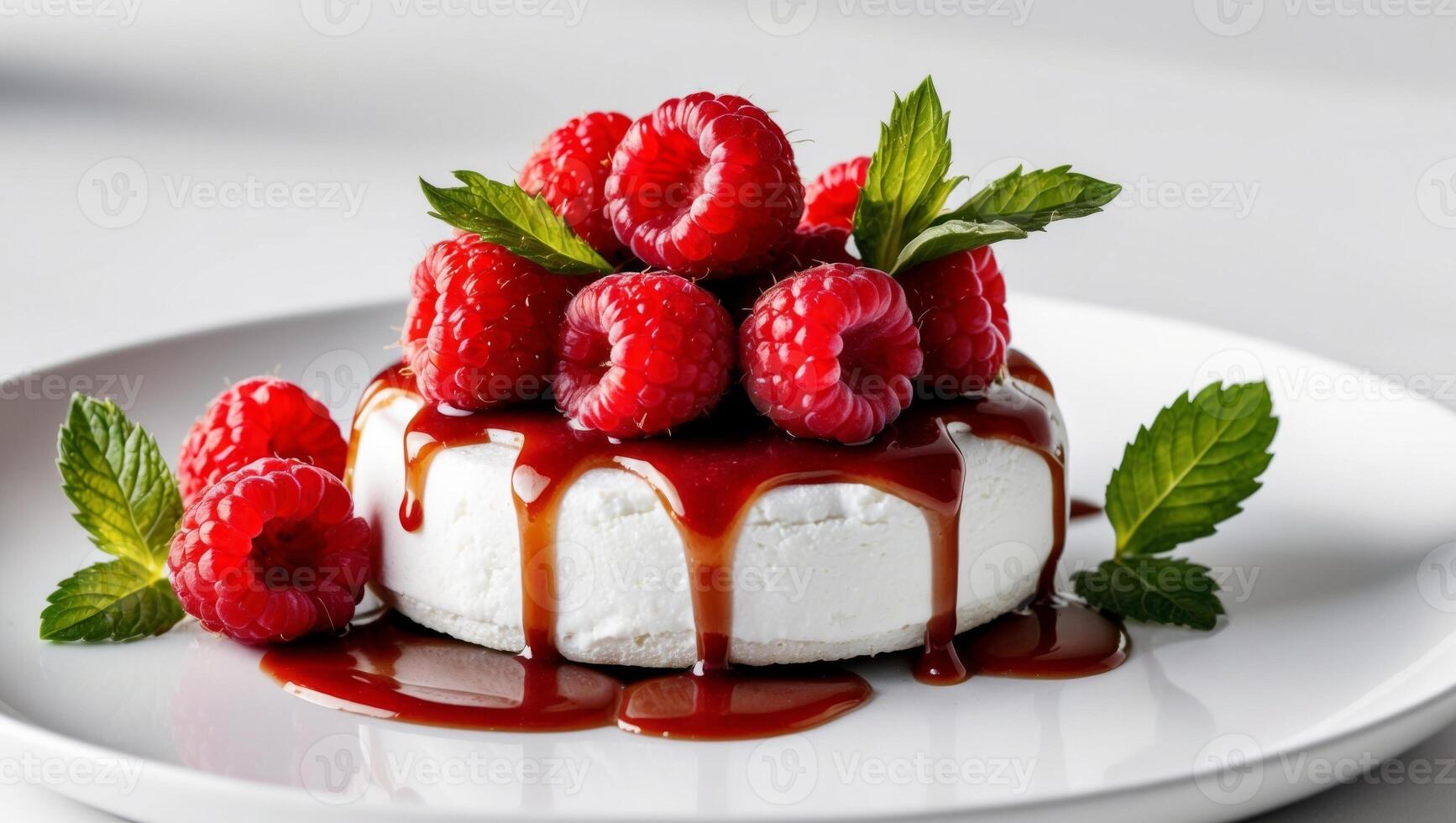 Brie with raspberries and caramel sauce photo