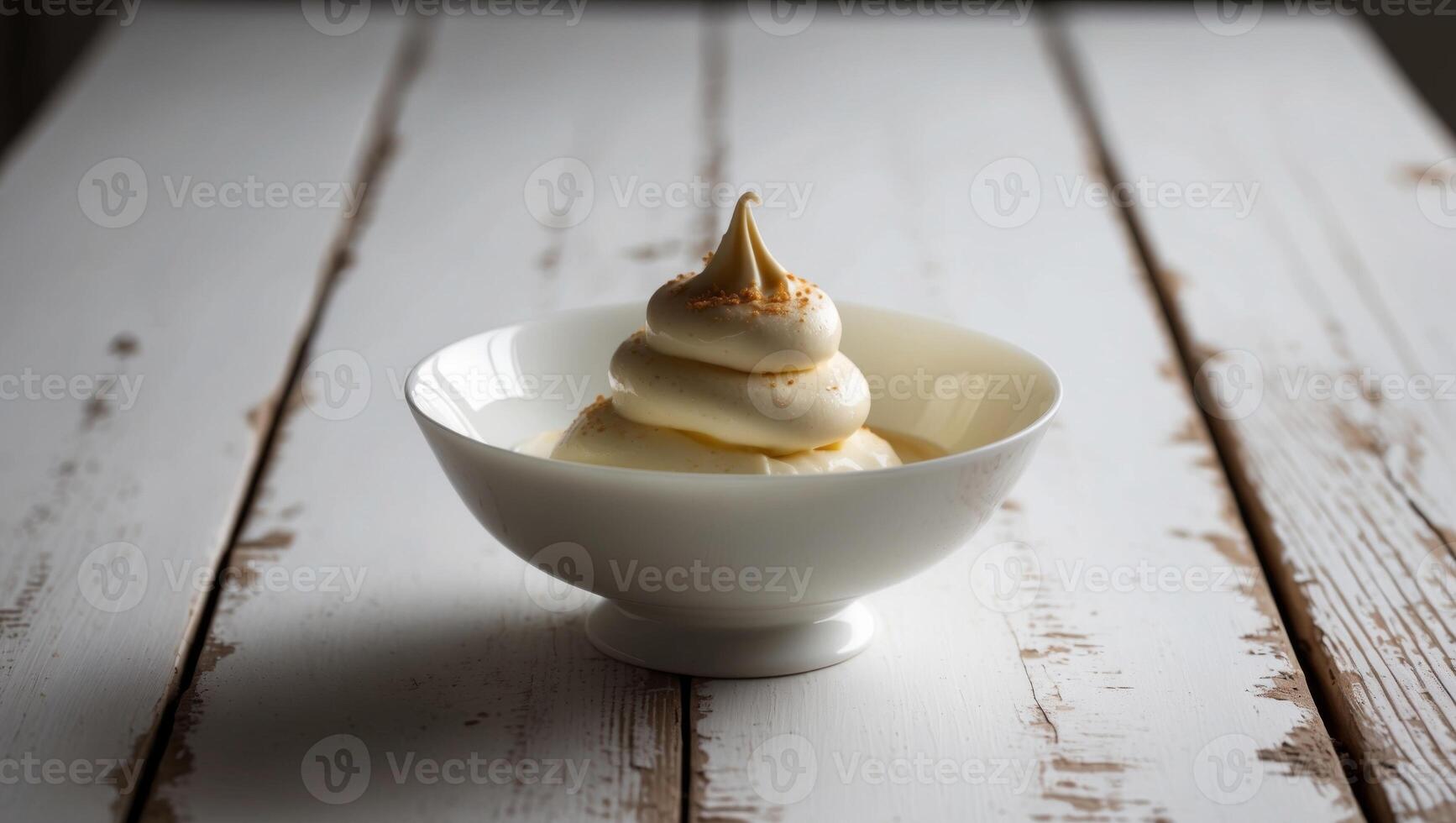 A bowl of ice cream sitting on a table photo