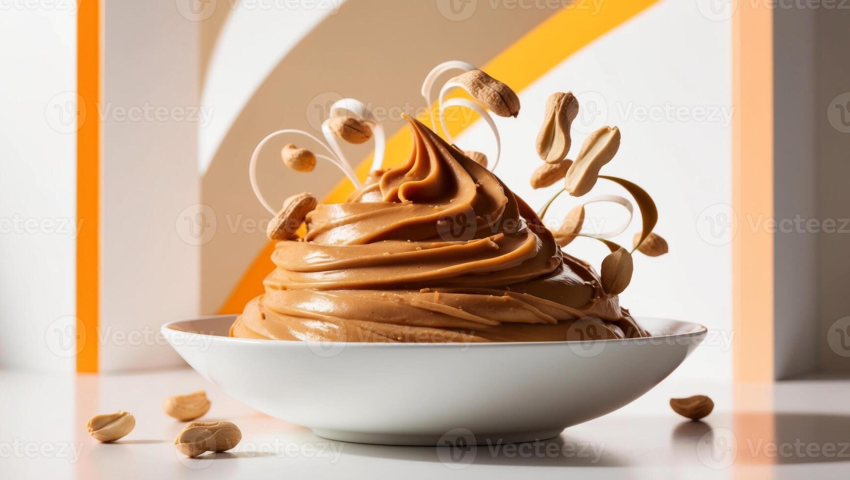 A bowl of peanut butter with nuts on top photo