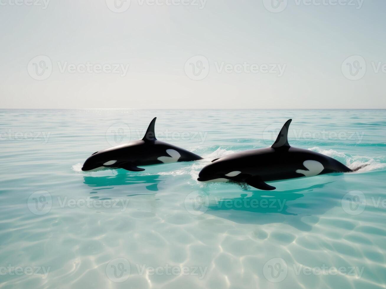 Two killer whales swimming in the ocean photo