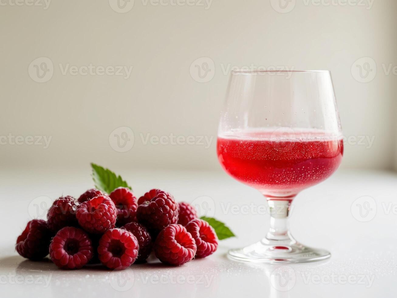 Raspberry juice in a glass with raspberries photo