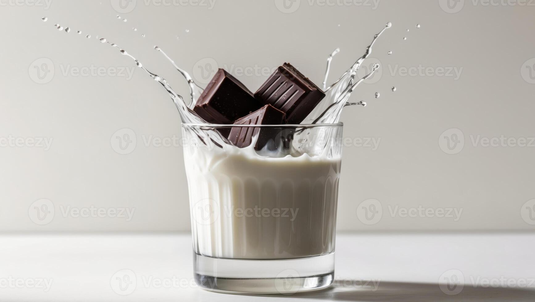 Chocolate pieces in a glass of milk photo