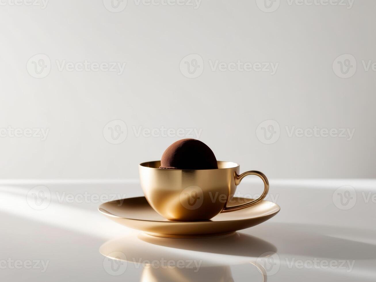 Golden egg in a cup on a saucer photo