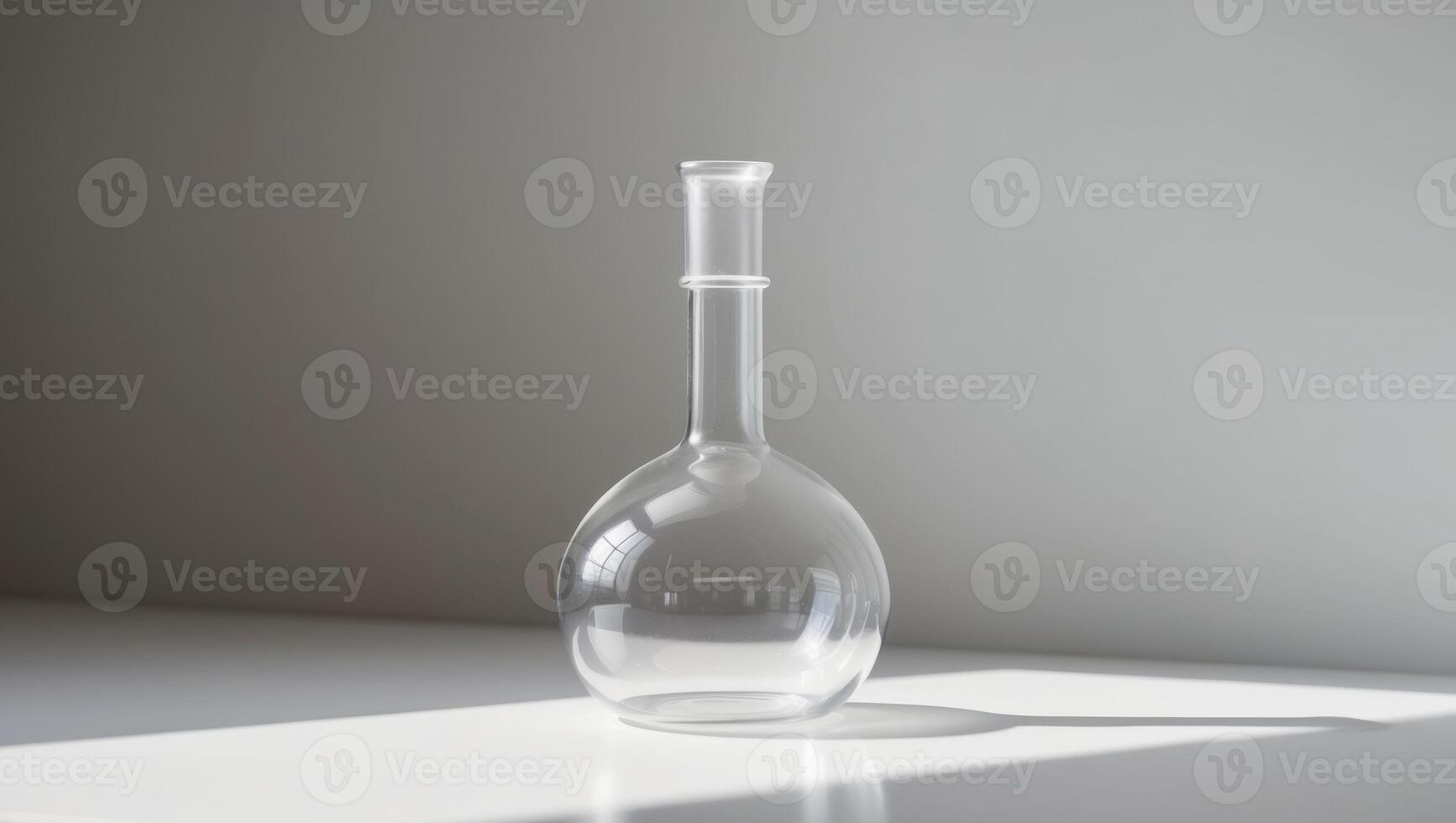 A glass vase with a small liquid inside photo