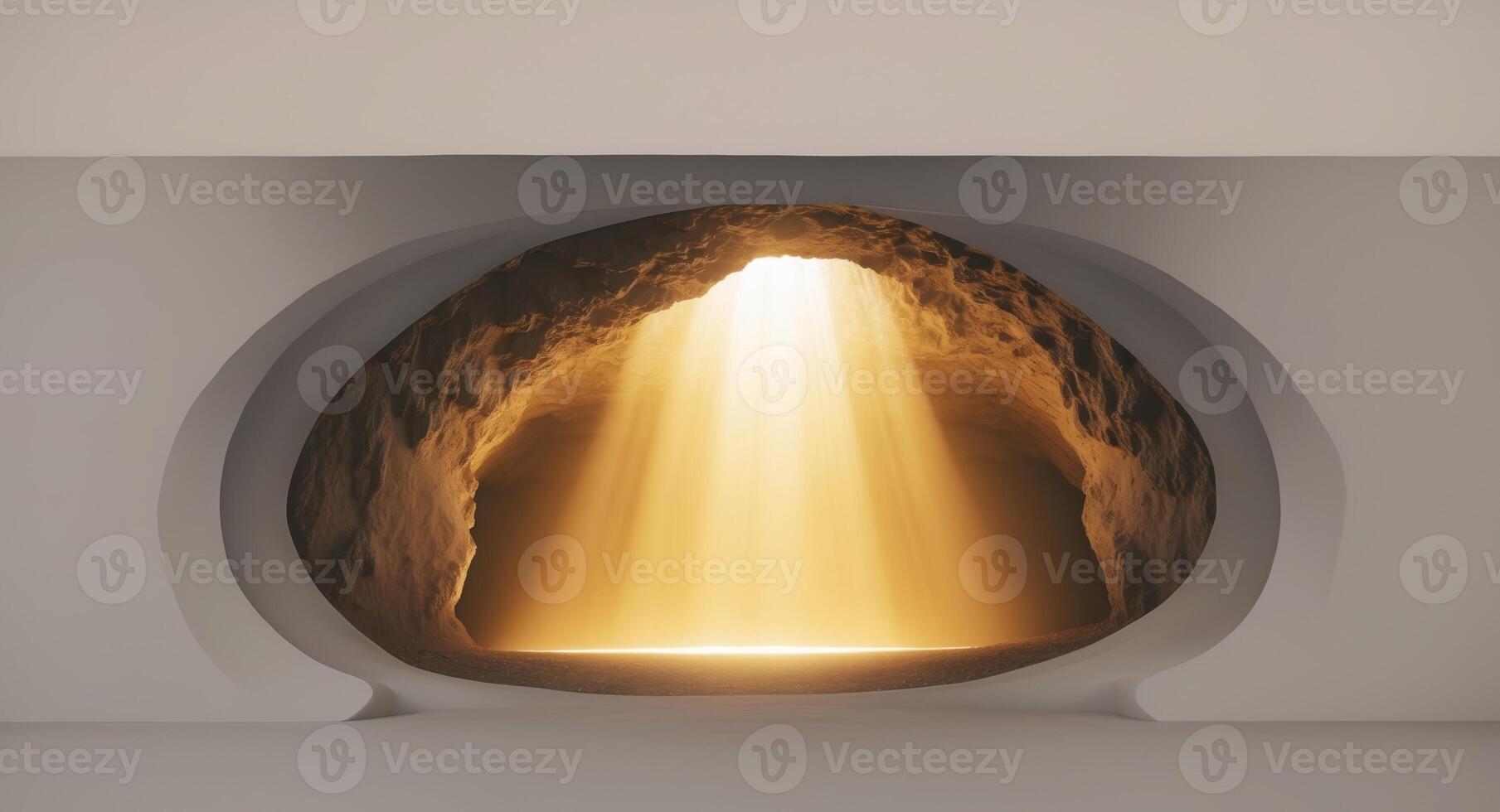 A light coming out of a cave with a light shining through photo