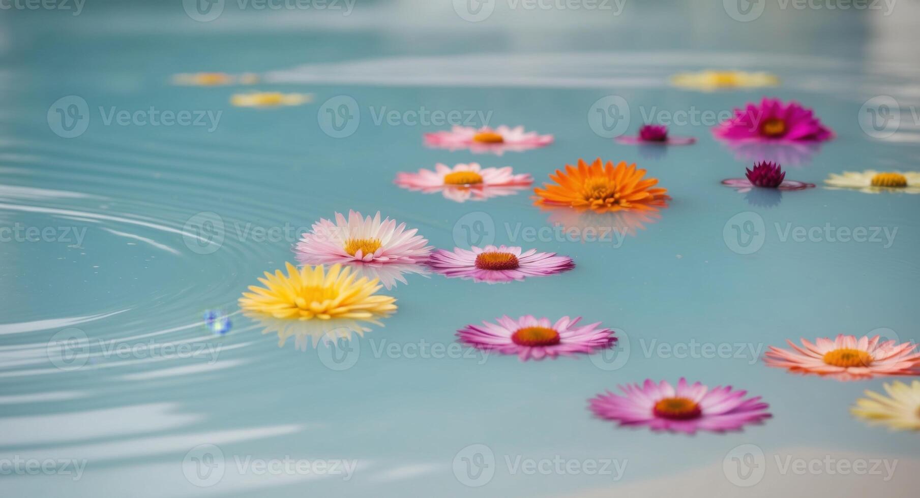 Flowers floating in a pool of water photo