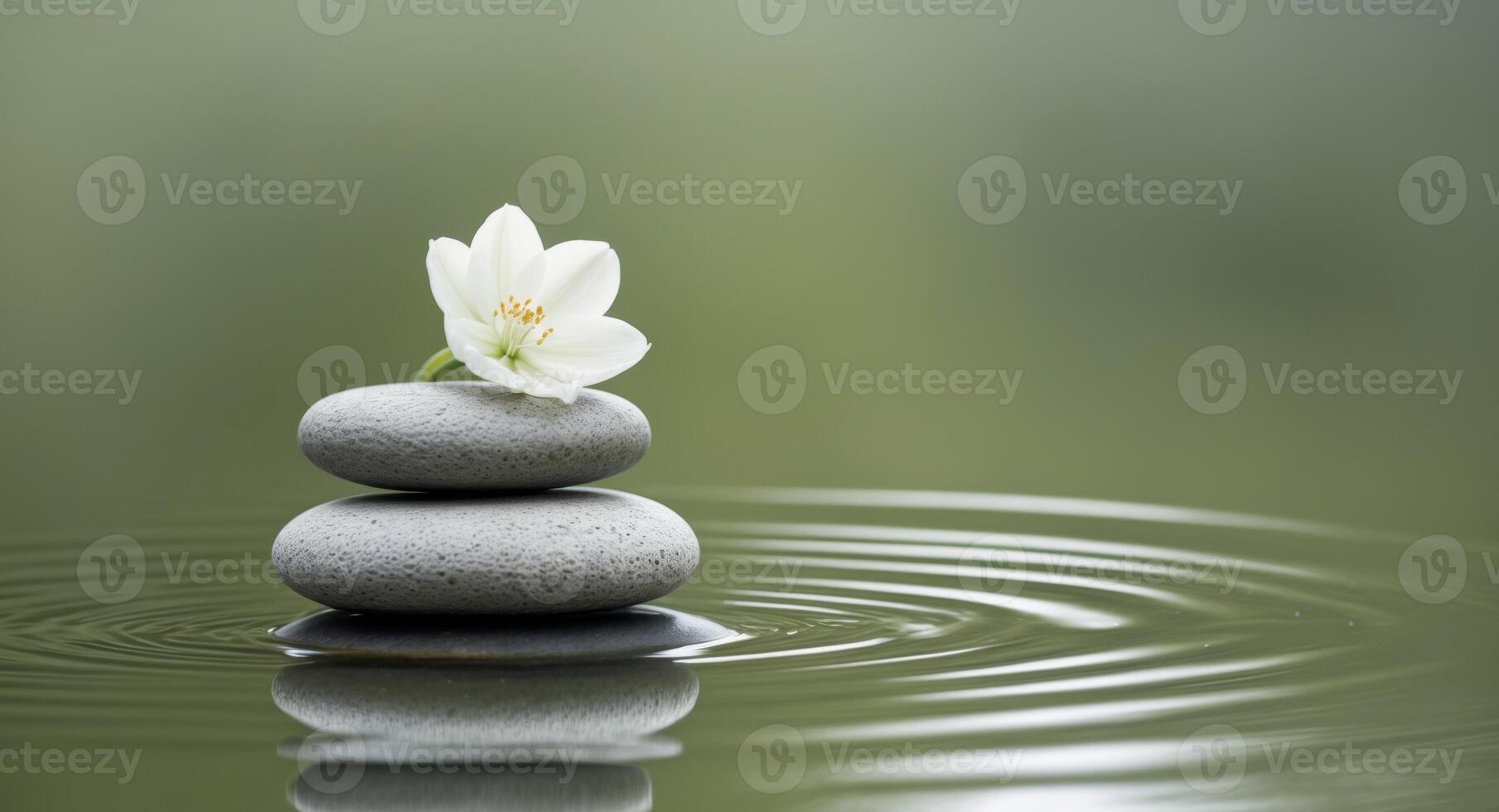 Zen stones in water with white flower photo