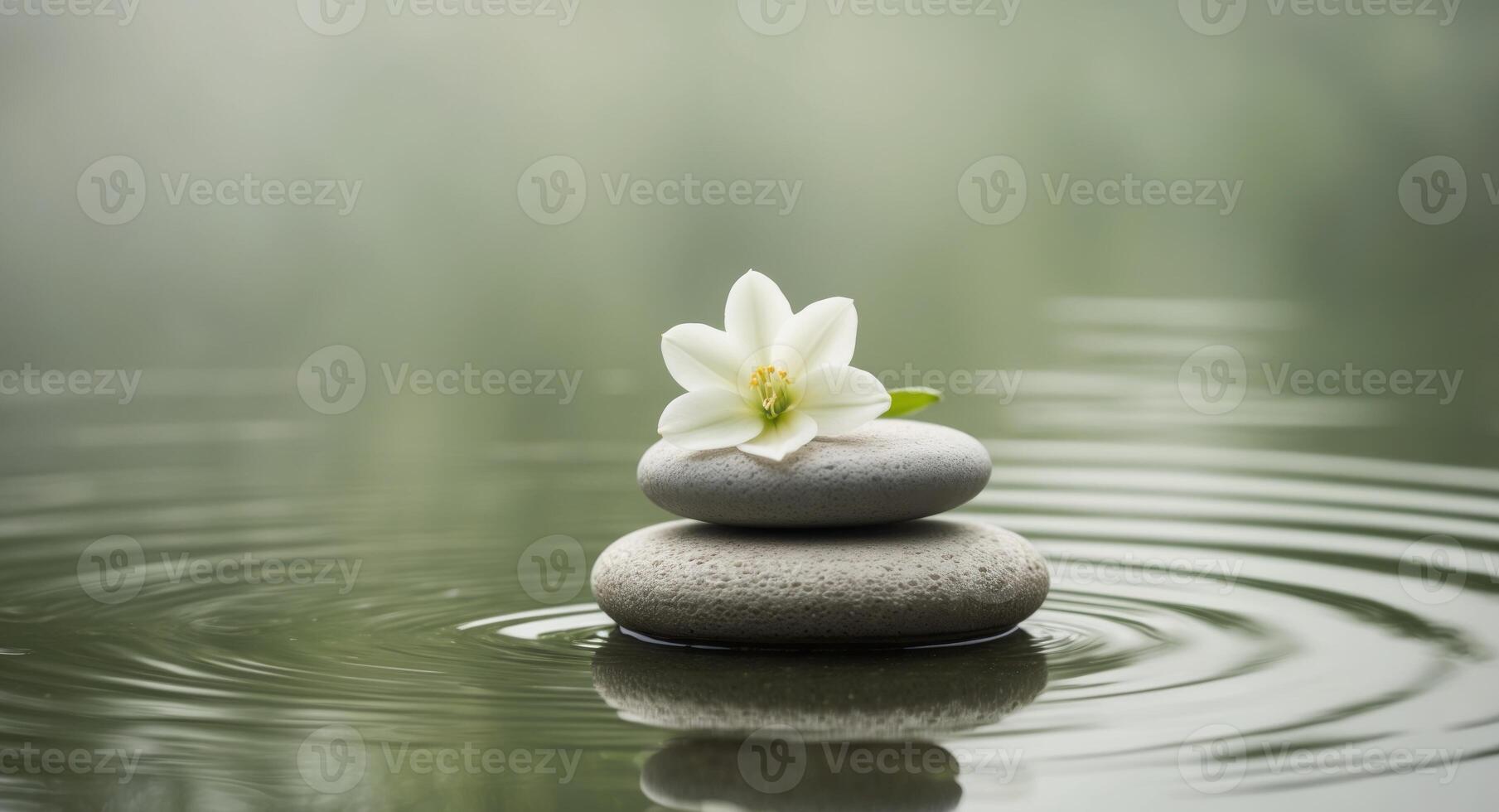 Zen stones in water with white flower photo