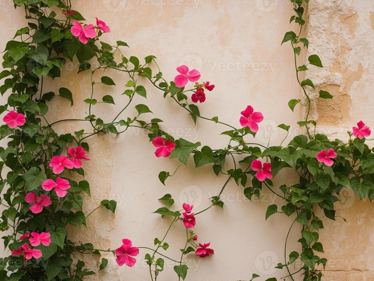 Pink flowers on a wall photo