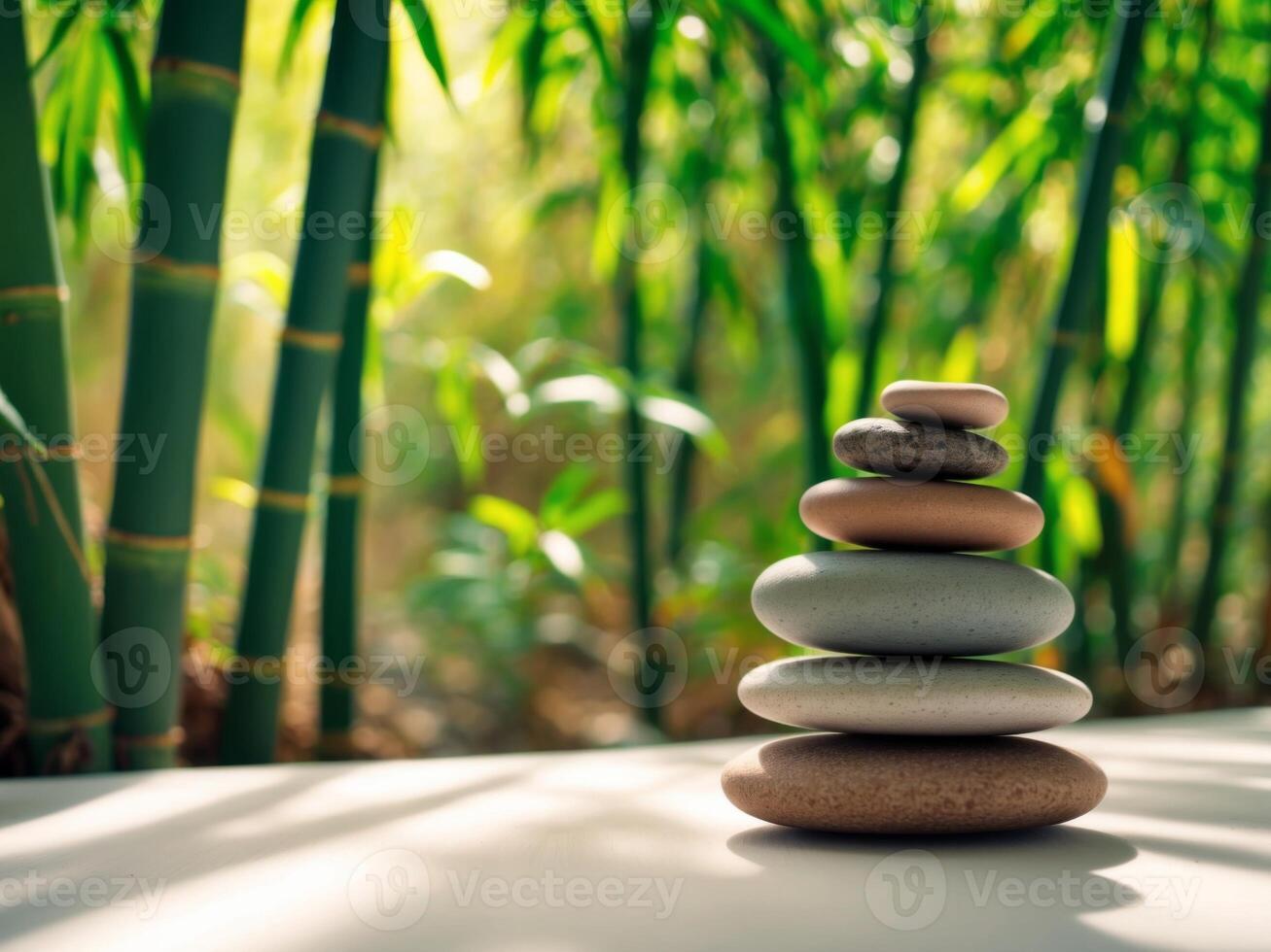 Zen stones in the bamboo forest photo