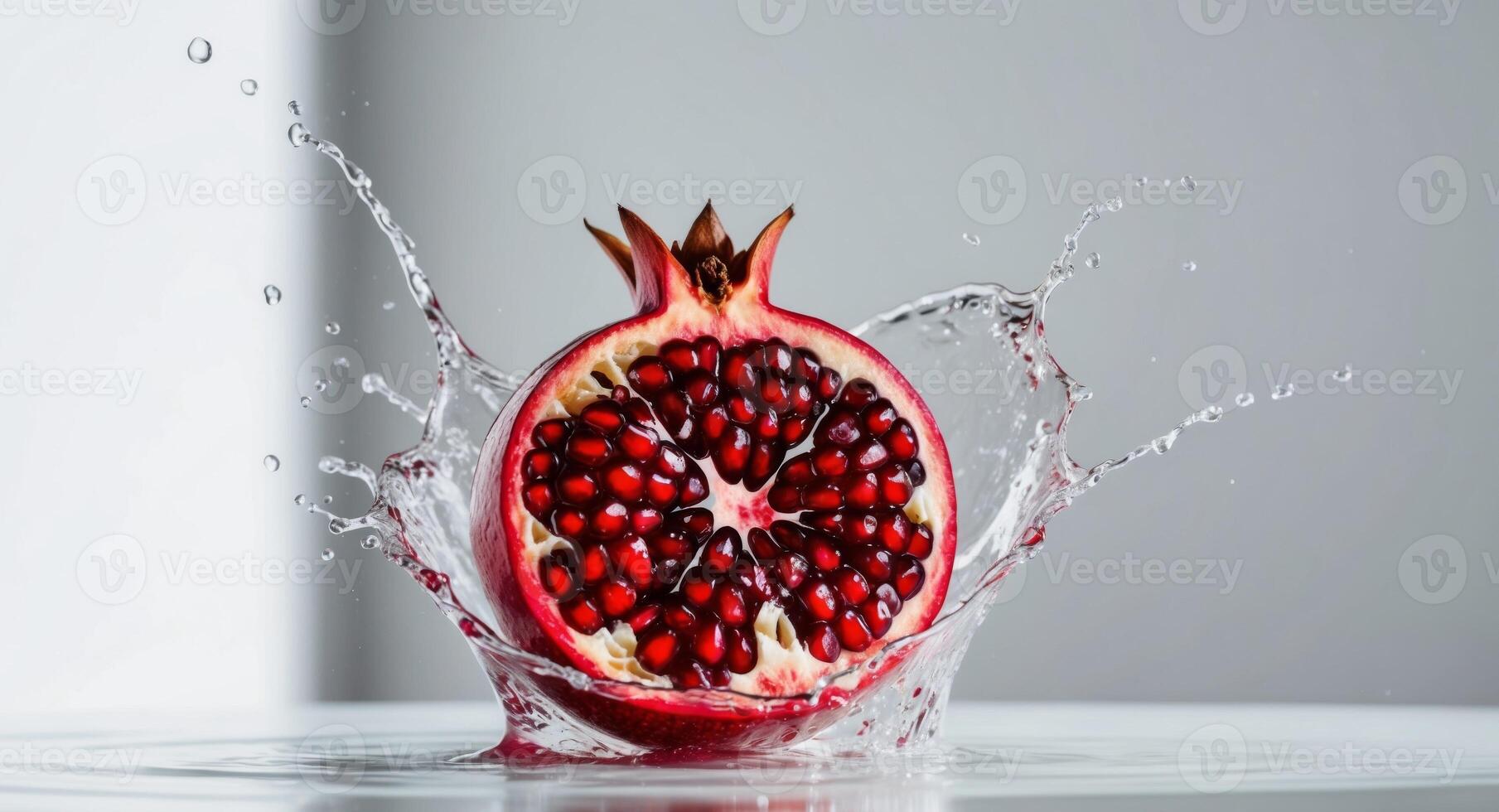 A pomegranate is being splashed with water photo
