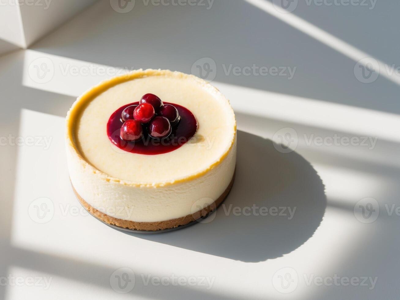 A cheesecake with a cherry on top photo