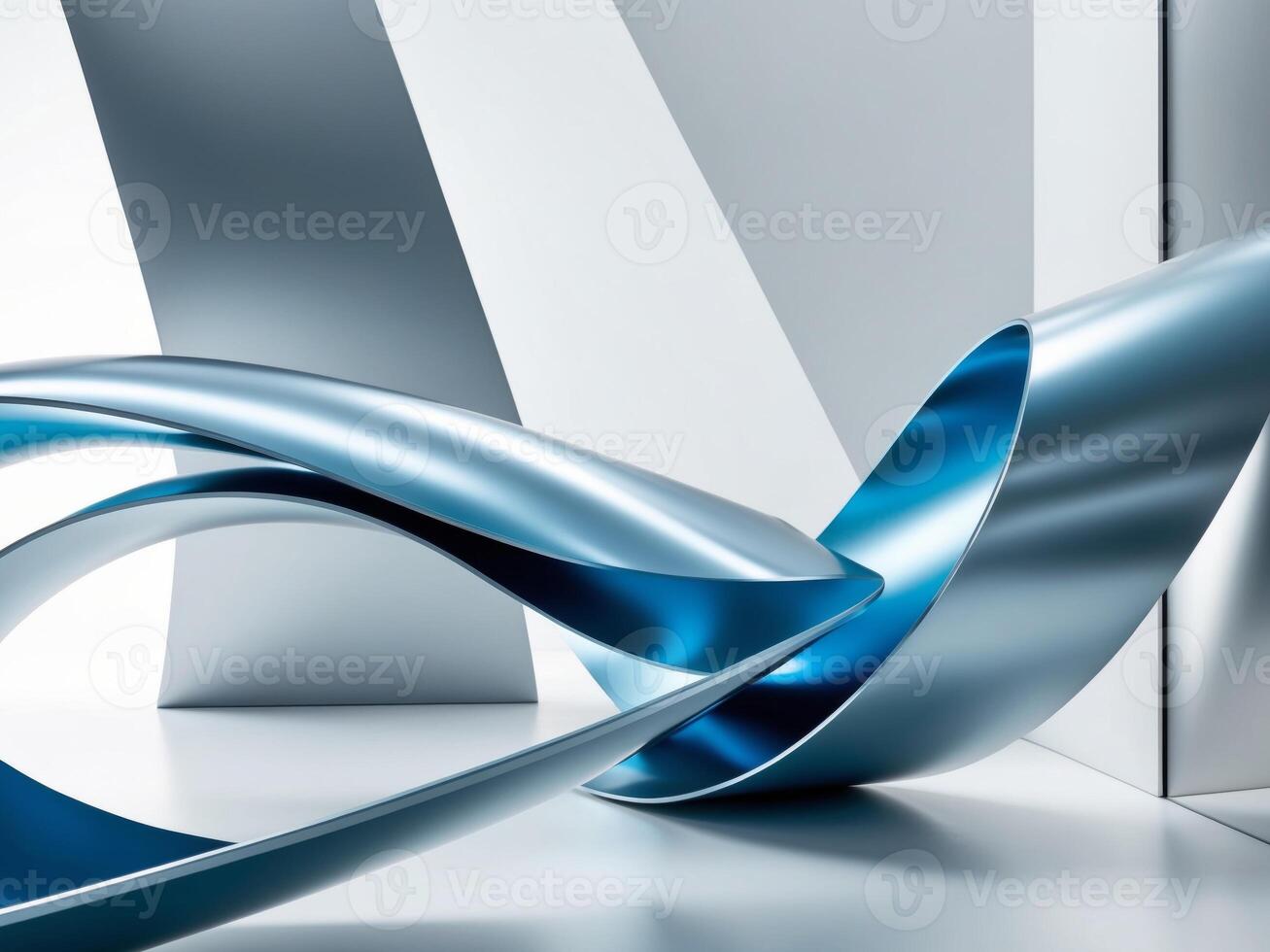 A blue and silver abstract design with curved lines photo