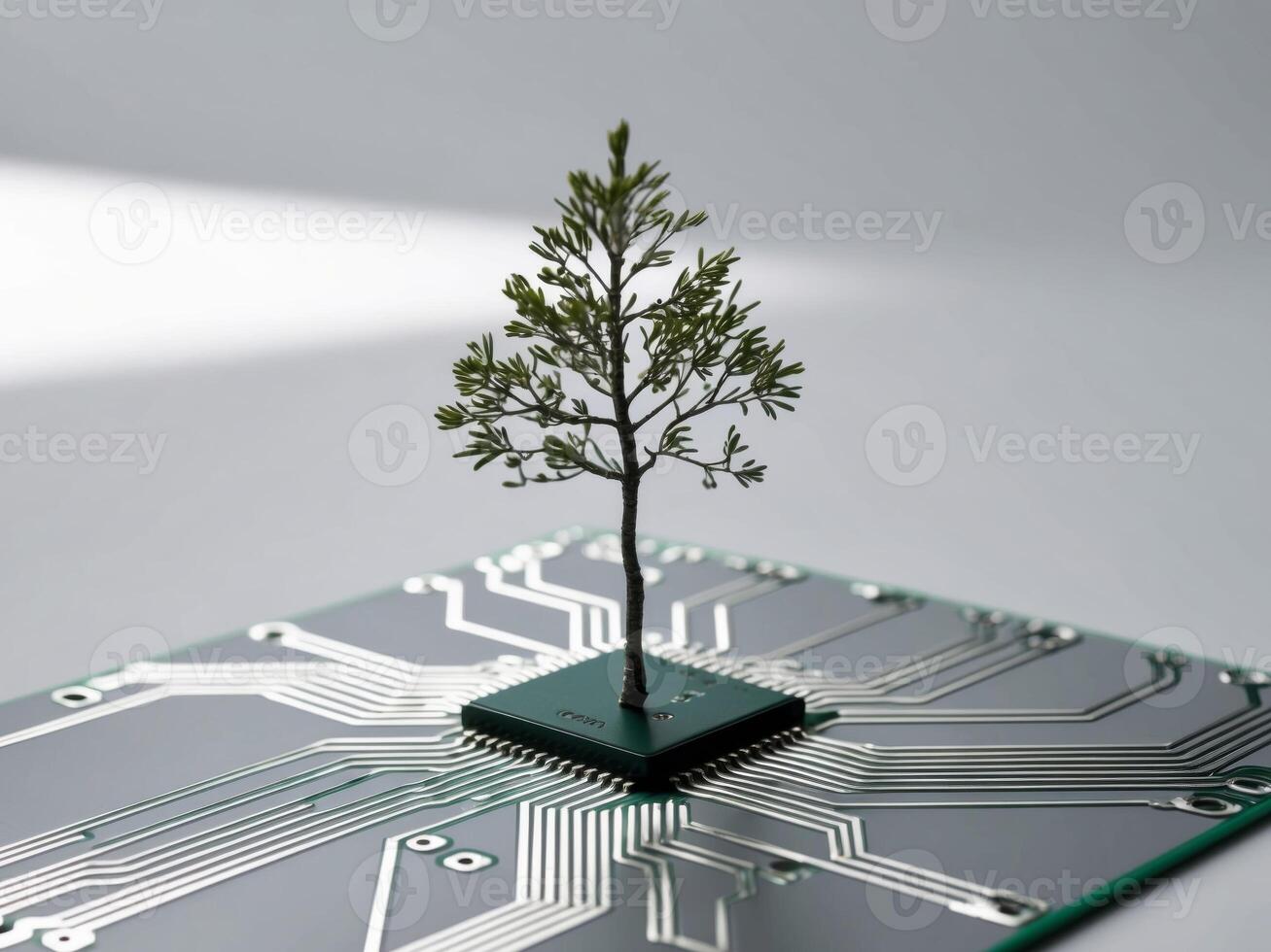 A small tree growing on top of a circuit board photo