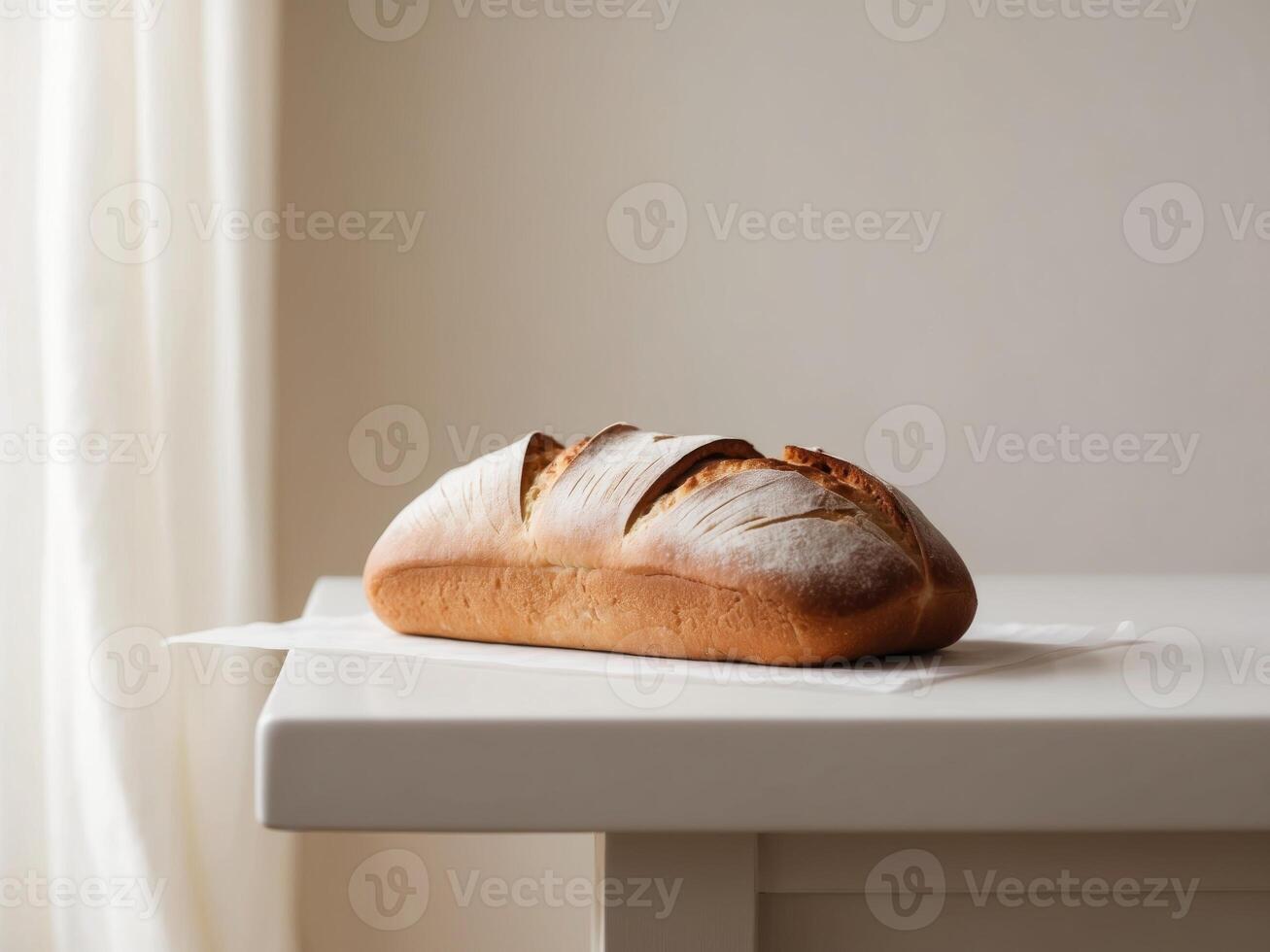 Bread on a table in front of a window photo