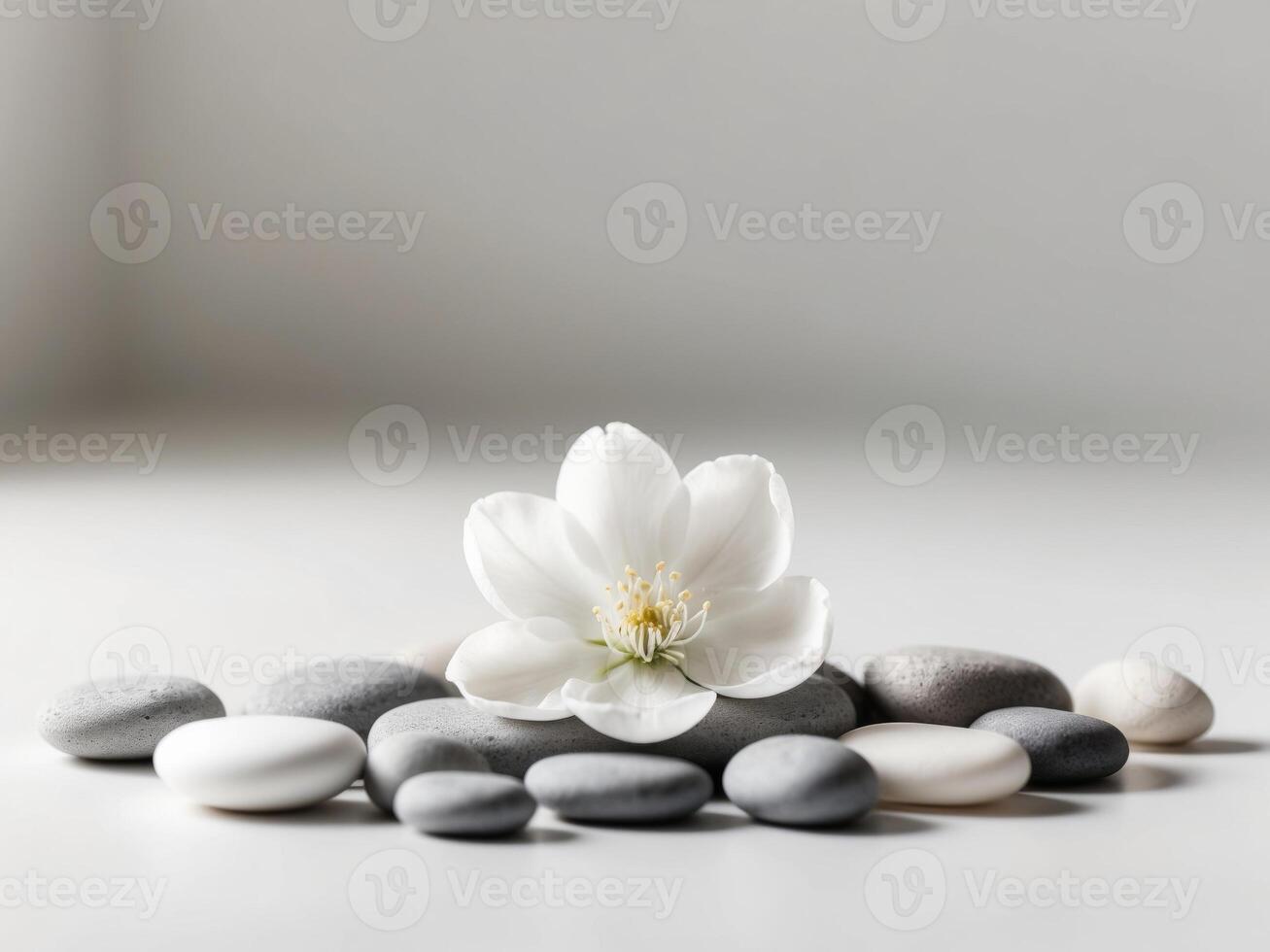 White flower and stones on a white background photo