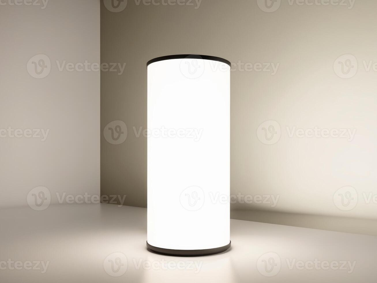 A lamp is sitting on a table in front of a wall photo