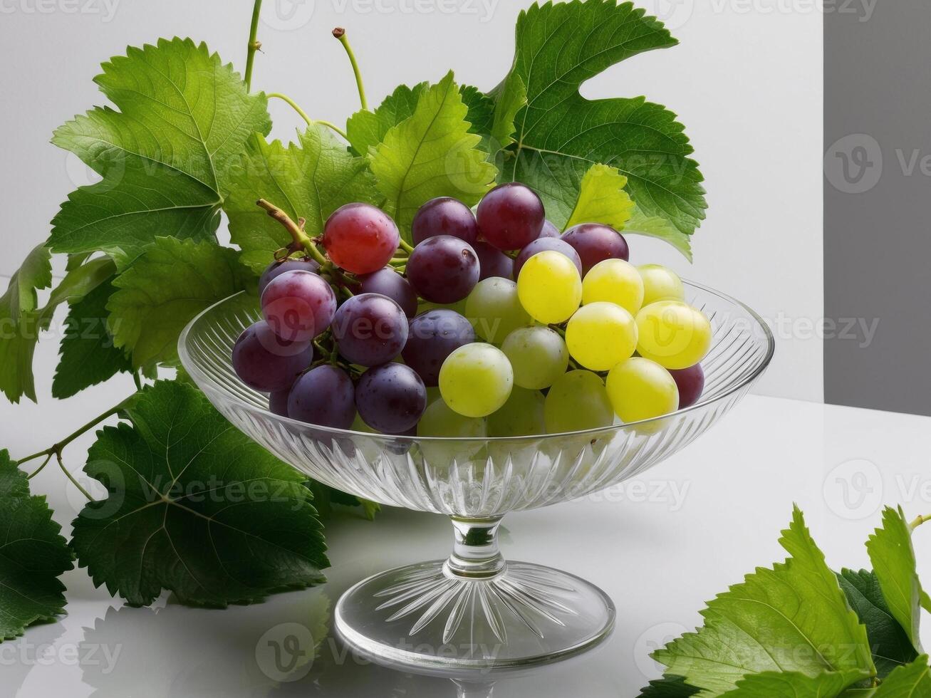 Grapes in a glass bowl on a table photo