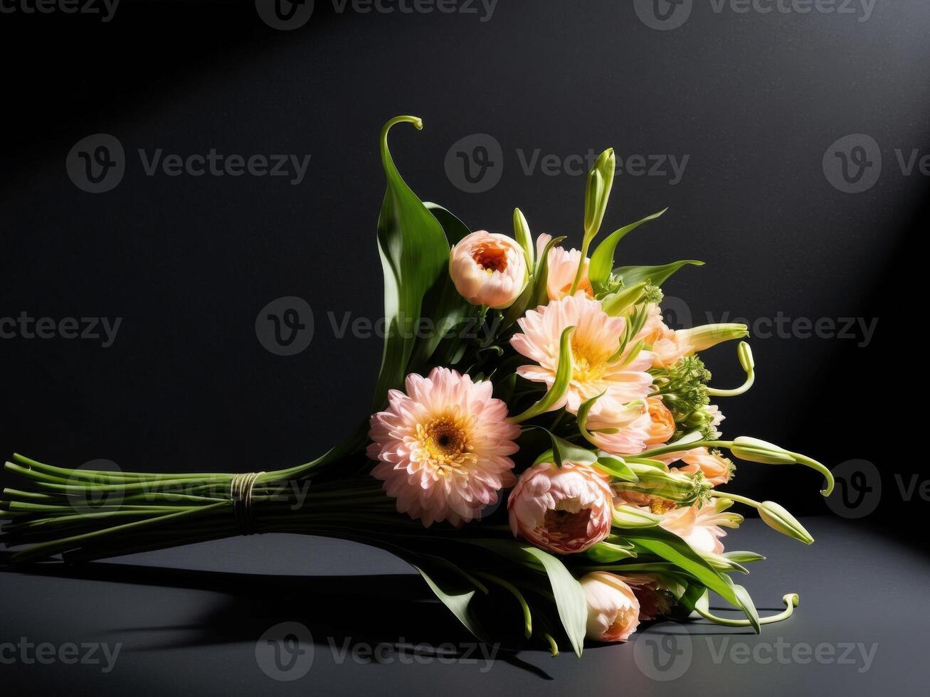 A bouquet of flowers on a black background photo