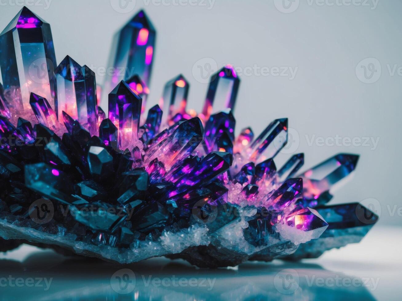 A cluster of crystals with purple lights photo