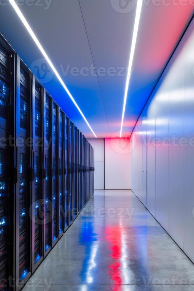 A long row of servers in a data center photo