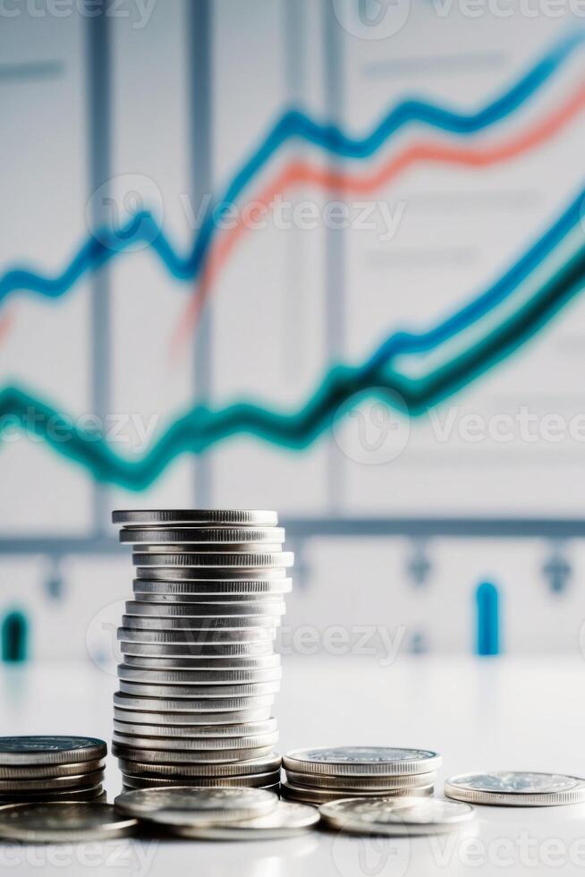 A stack of coins with a graph on the background photo