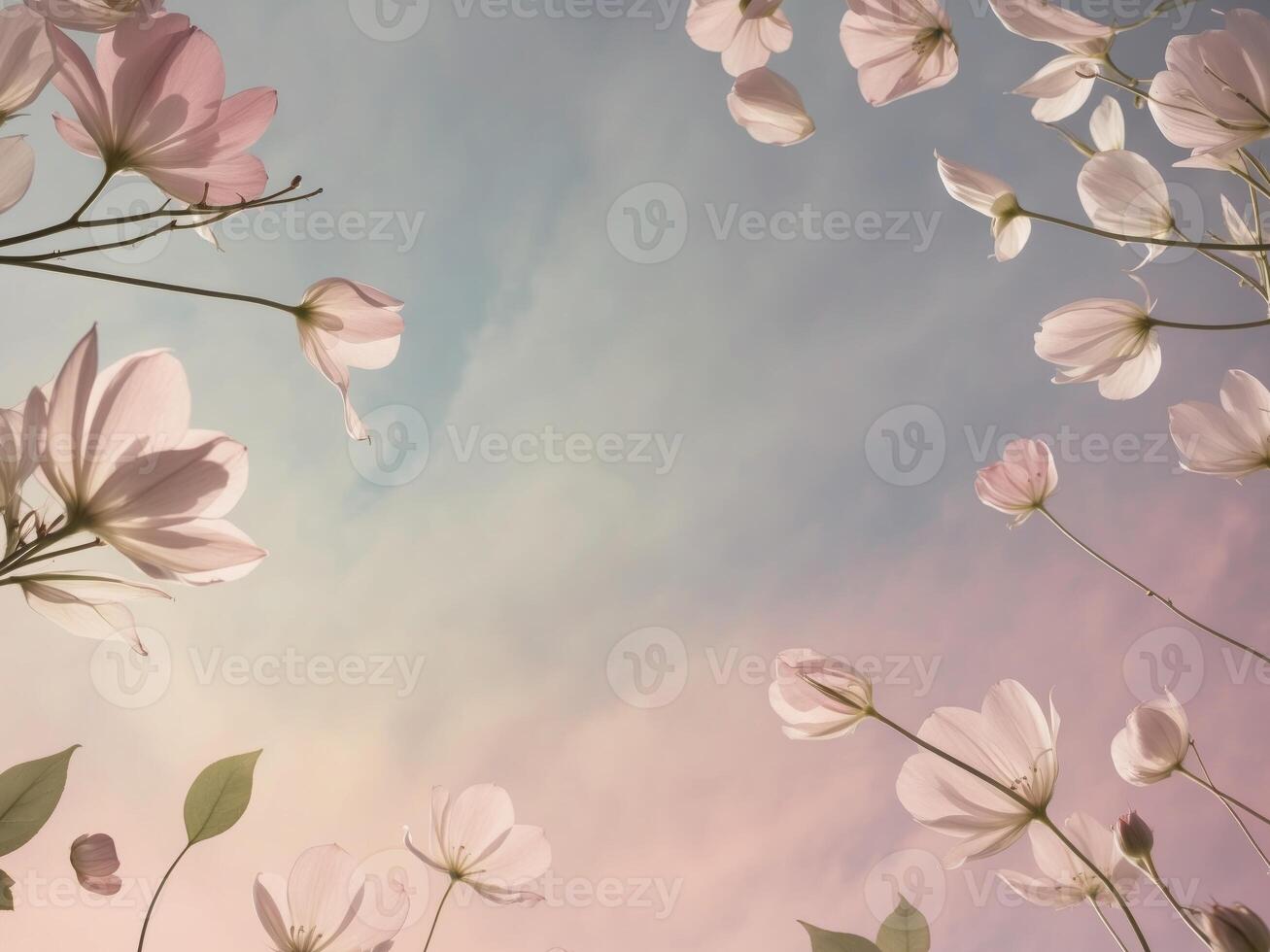 Pink flowers are in the sky with a blue background photo