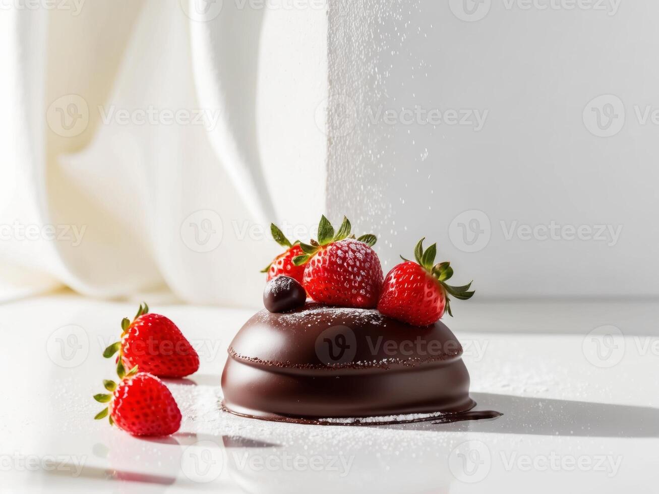 A chocolate cake with strawberries on top photo