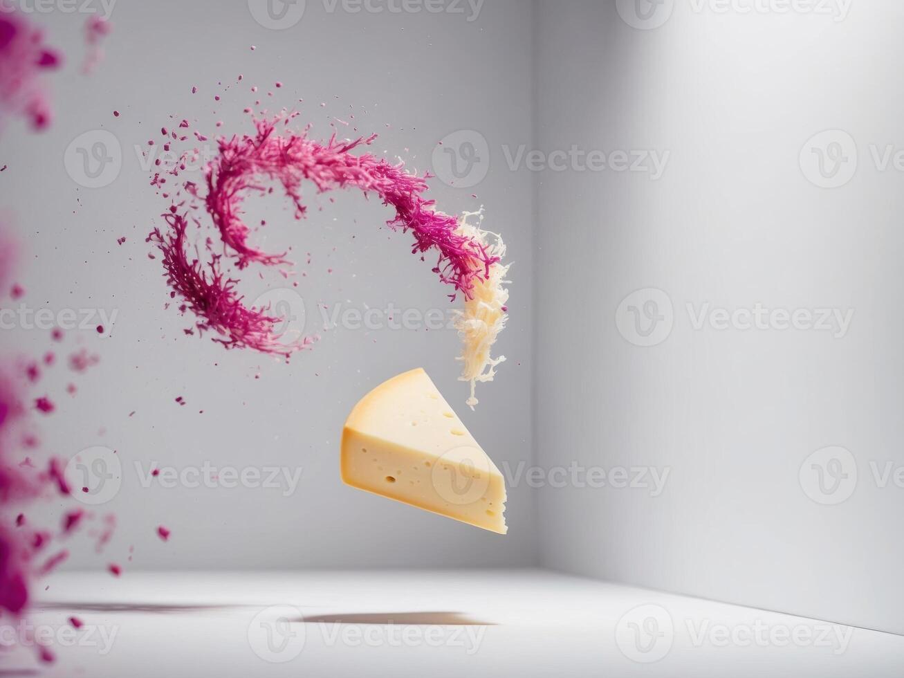 A piece of cheese is being thrown into the air photo