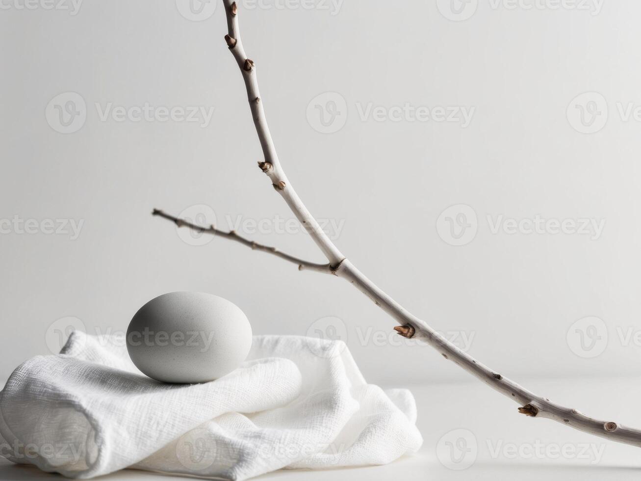 A white ball and a branch on a white table photo