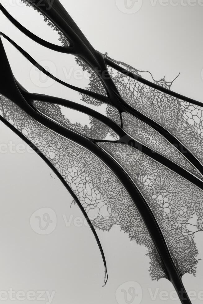 A black and white photo of a long piece of fabric
