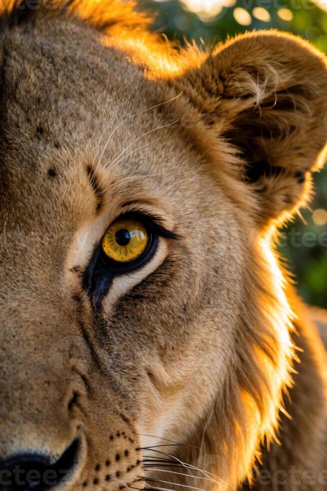 A lion with yellow eyes photo