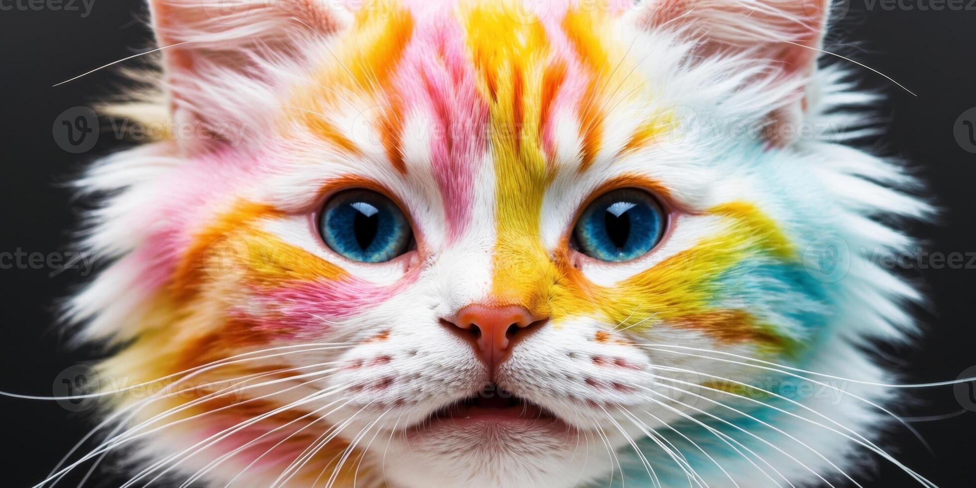 A cat with colorful paint on its face photo