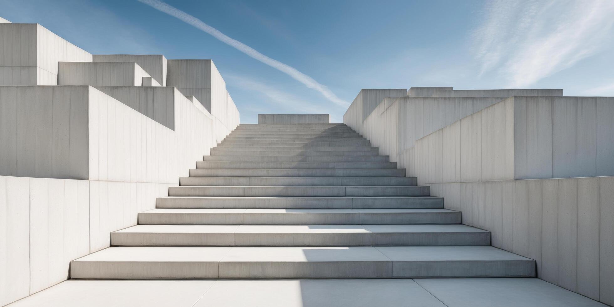 A stairway with concrete steps leading up to a building photo