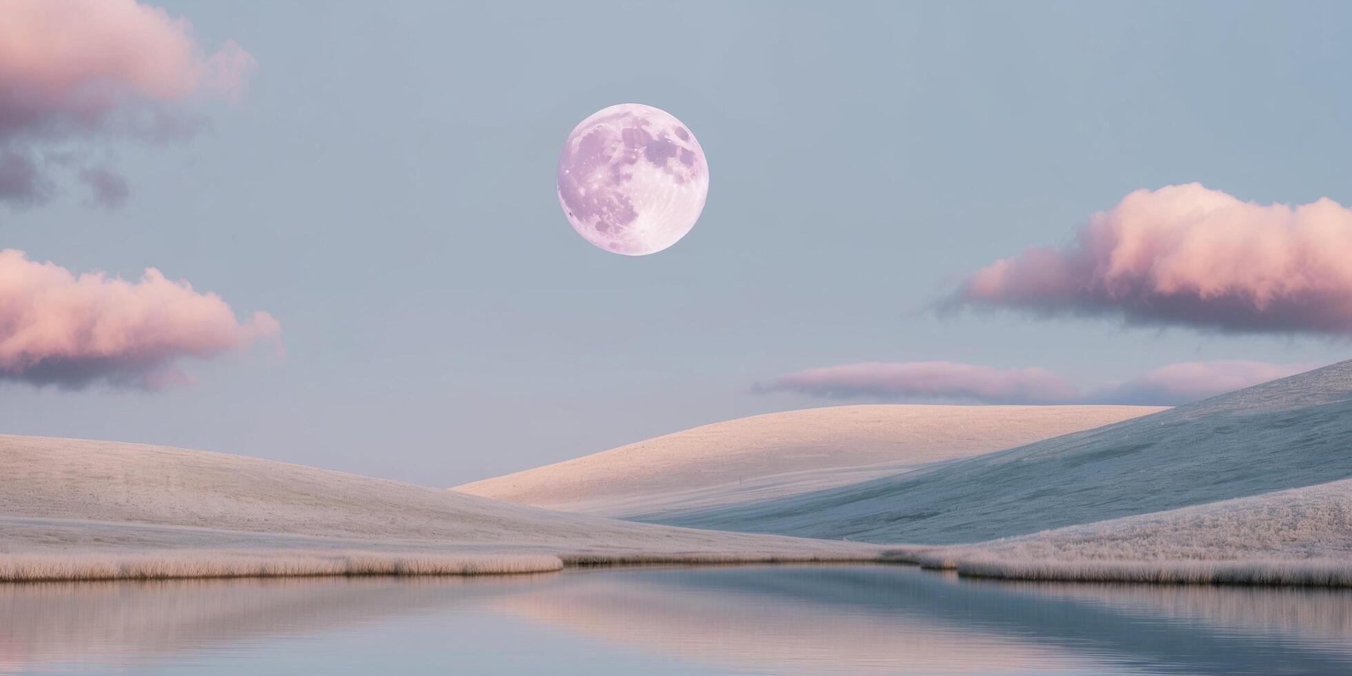A full moon is reflected in the water of a lake photo