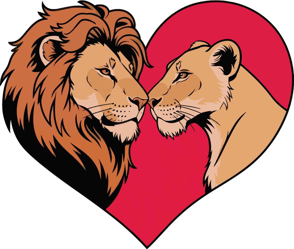 A red heart with the head of a two lion vector