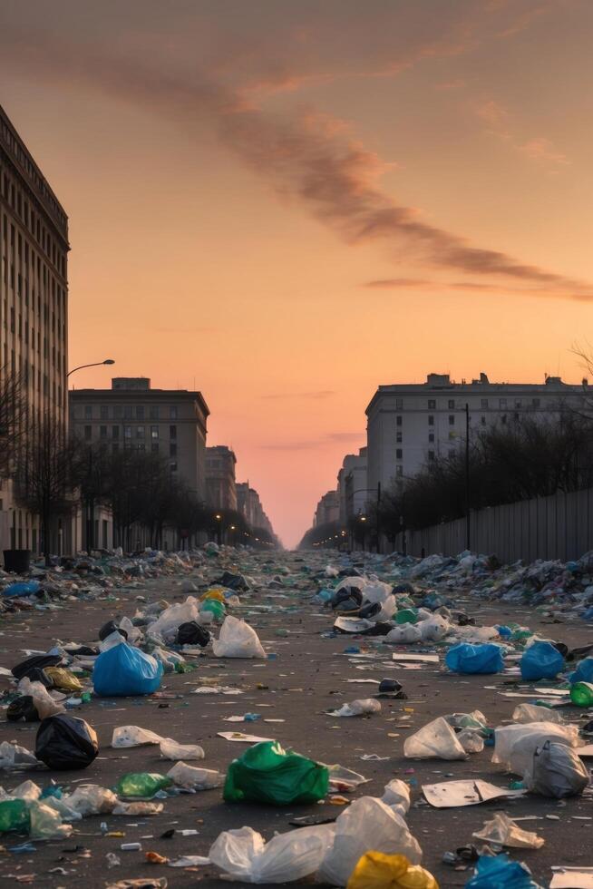 A street with garbage and trash on it photo