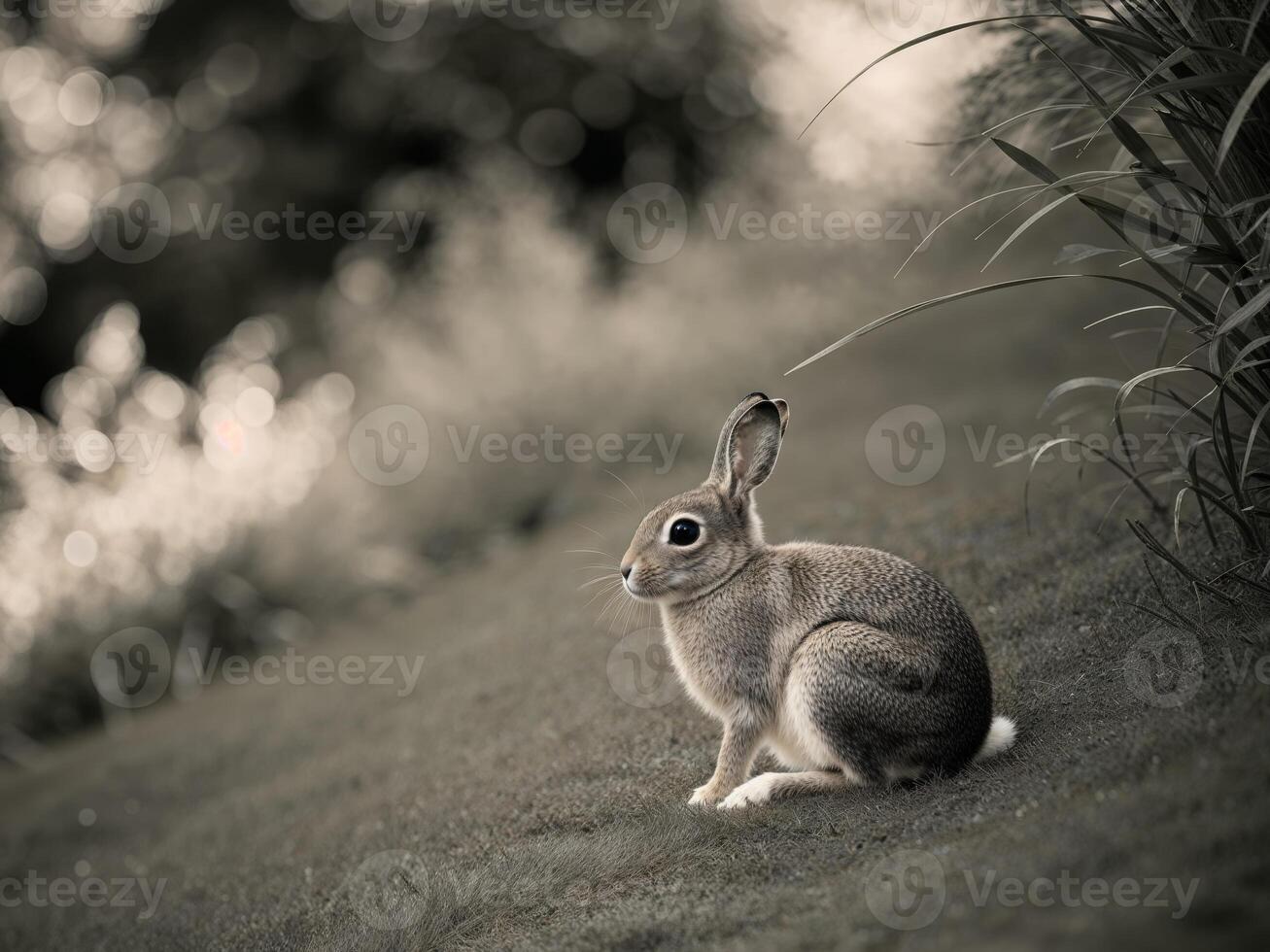 A rabbit sitting on the grass photo