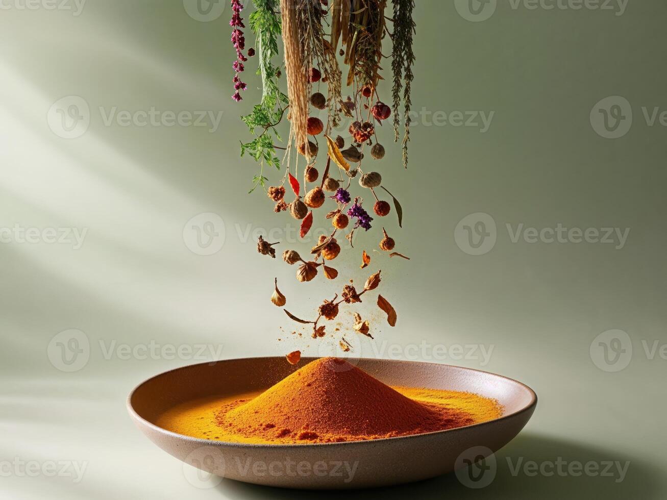 A bowl of spices being poured into a bowl photo