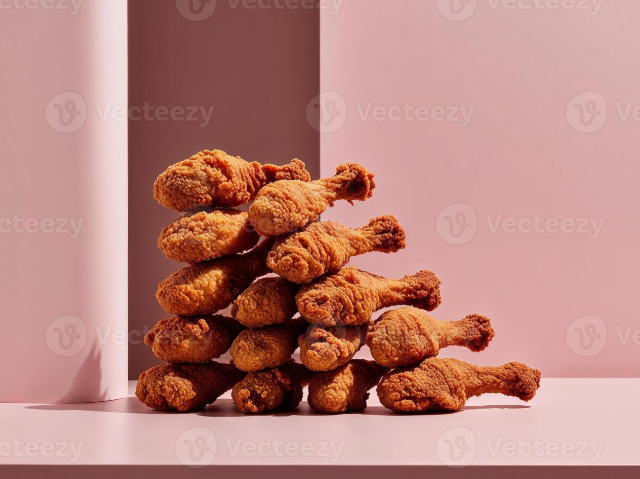 A stack of fried chicken on a pink surface photo