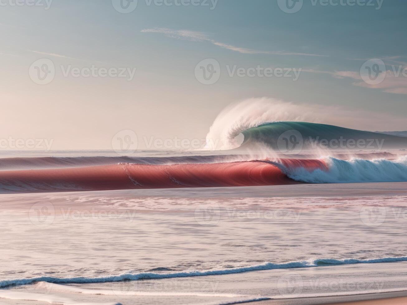 A large wave is breaking on the beach photo