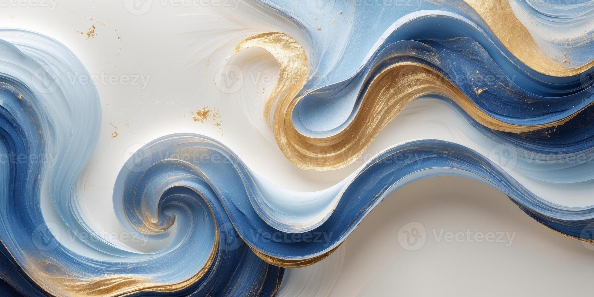 Abstract blue and gold waves on white background photo