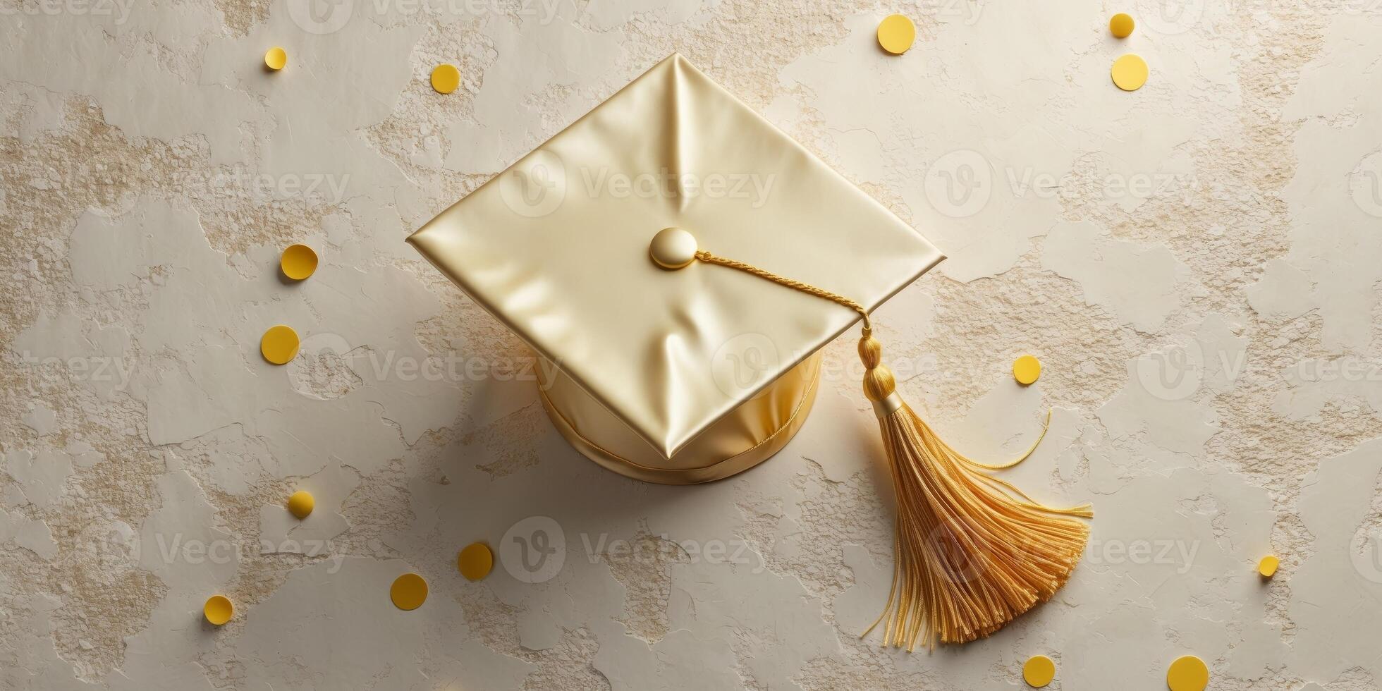A graduation cap with gold tassel on top of a white background photo