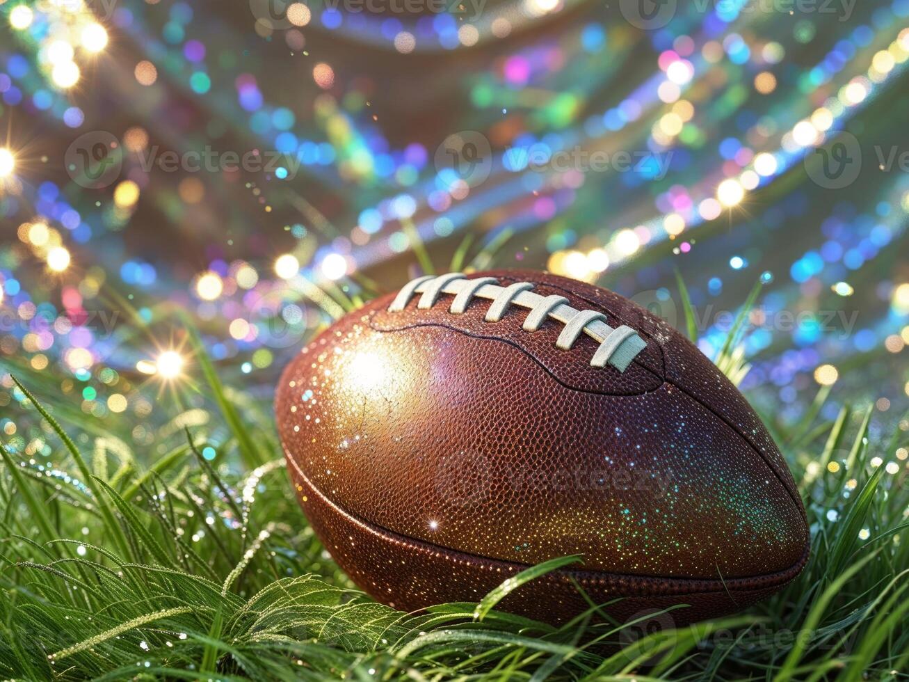 Shiny Football on Grass with Glittering Background photo