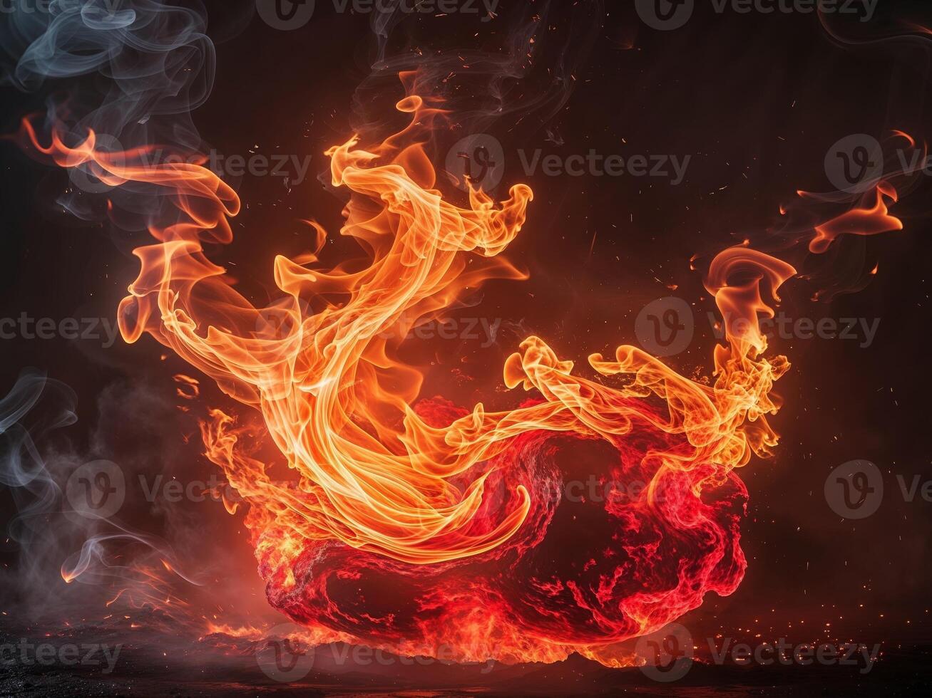 Bright blazing fire with flames in orange and red hues photo