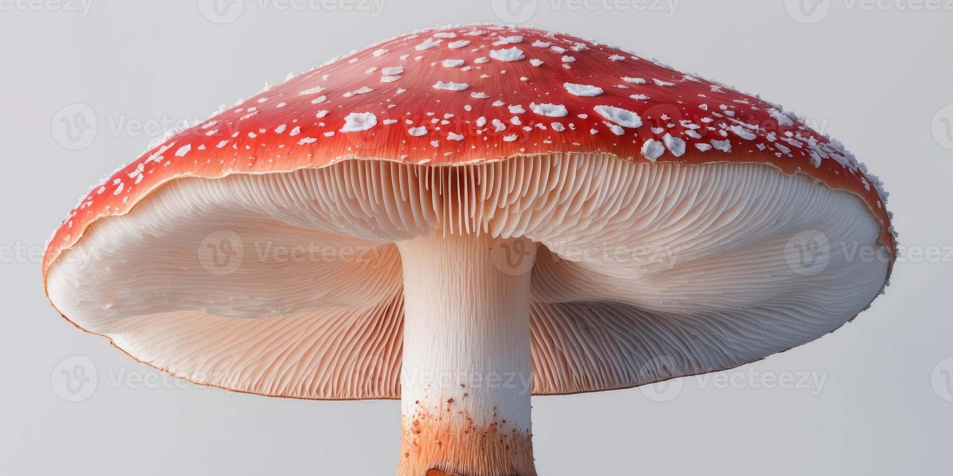 A red and white mushroom with white spots on it photo
