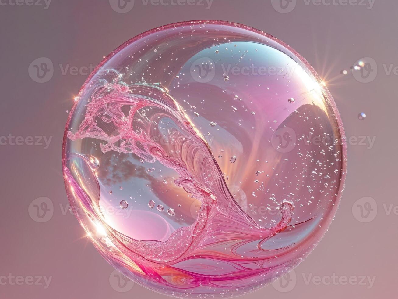 Shiny Pink Soap Bubble with Reflections and Highlights photo