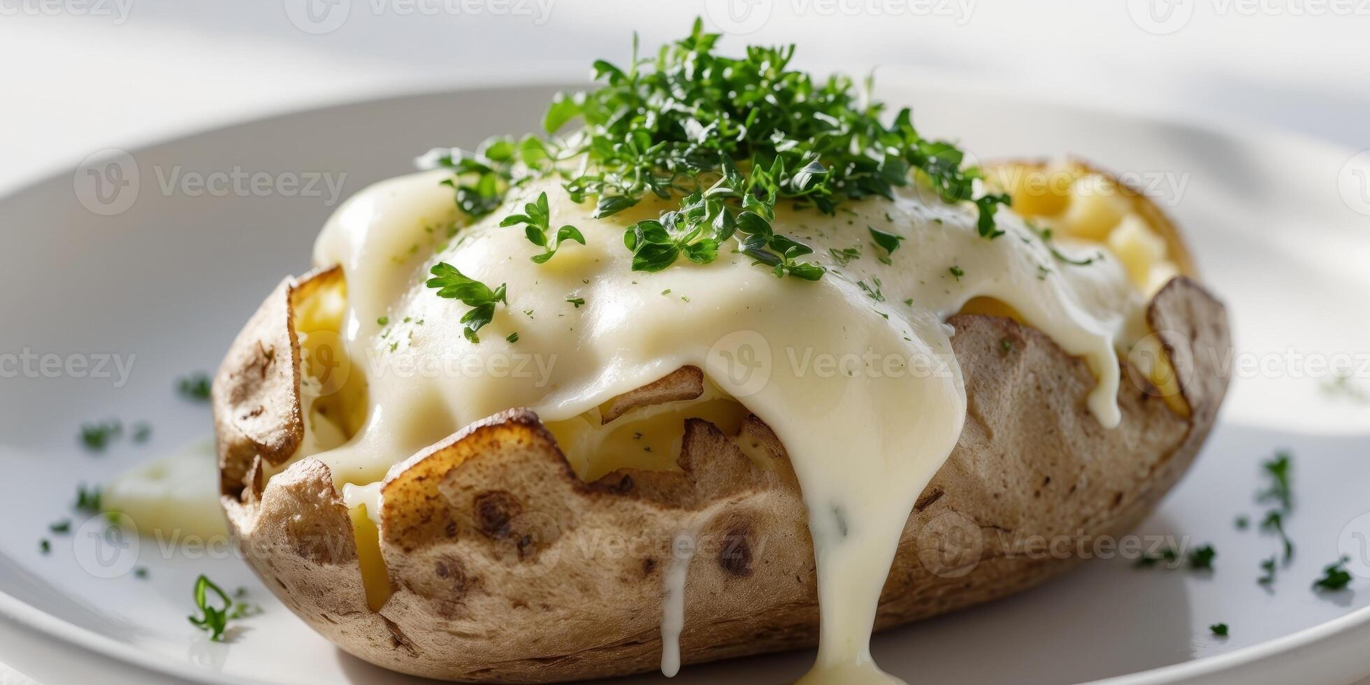 Melted Cheese Baked Potato Close Up - Delicious Herb Topping Recipe photo